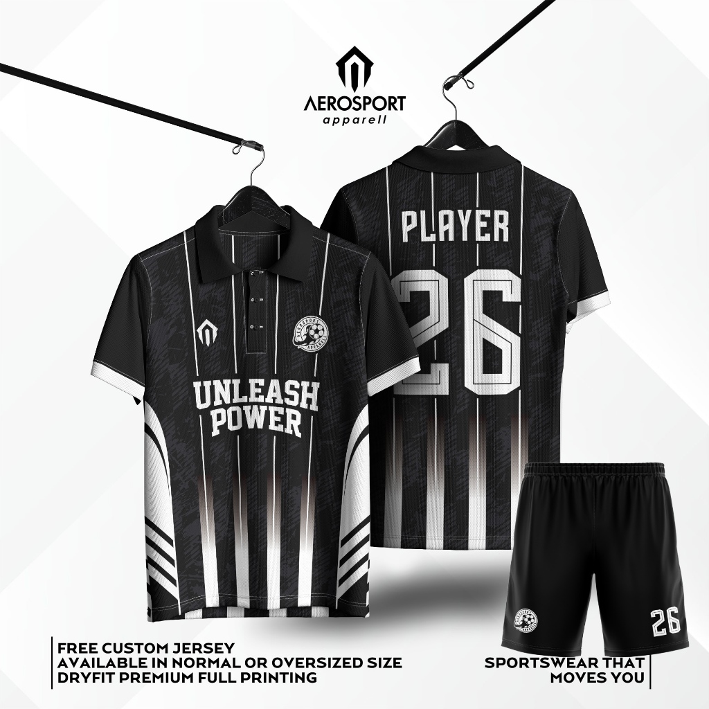 Jersey Bola  BLACK PANTHER Berkerah Aerosport Futsal Setelan  Full Printing Dryfit Premium Bisa Satu