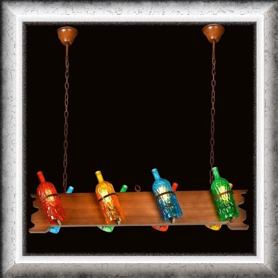 Lampu hias gantung besi kayu botol kaca mini bar karoeke WINE BOTTLE RACK pendant lighting living di