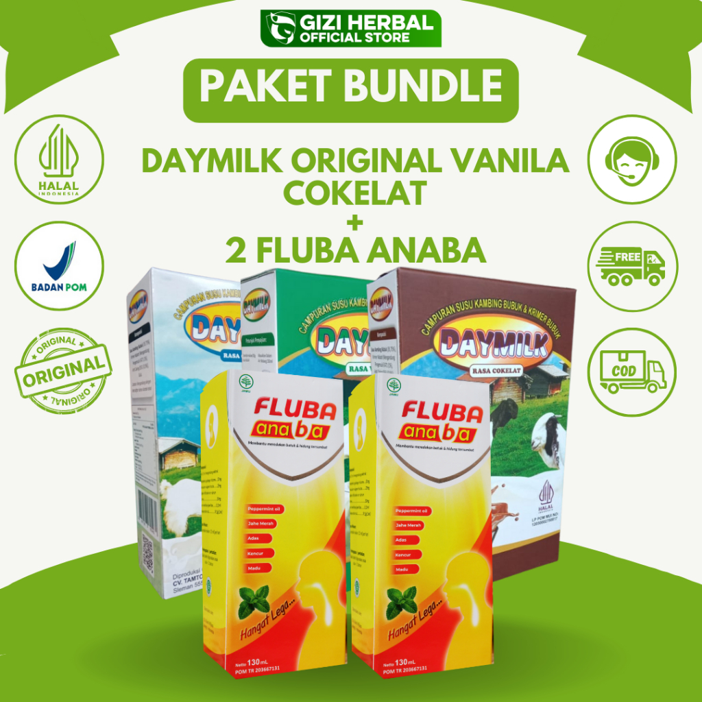 

Daymilk 3 Rasa Mix Susu Kambing Etawa + 2 Botol Fluba Anaba