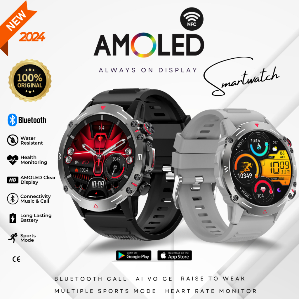 Smartwatch AMOLED Retina AOD Bluetooth call NFC Waterproof Sports Mode