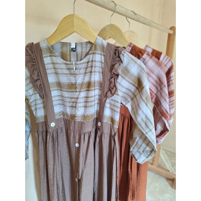 Gamis anak perempuan bahan linen premium baju muslim anak(dengan jilbab)