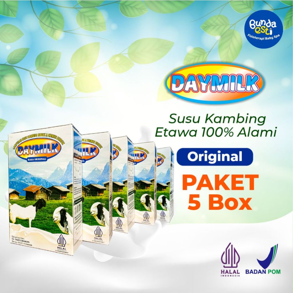 

[PAKET 5 BOX] DAYMILK Susu Kambing Etawa Bubuk Rasa Original, Bantu Atasi Sesak Nafas, Masalah Tulang dan Sendi, dan Menjaga Imun Tubuh, 200 ml, Halal BPOM