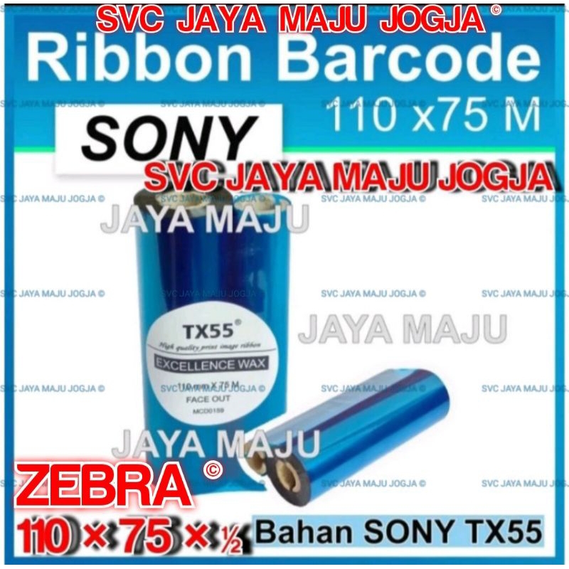 [ ZEBRA ]  TX55  110 MM  X  75 M  SONY EXCELLENCE WAX - FACE OUT  ||  CORE ½" - DOUBLE CORE COAK  ||