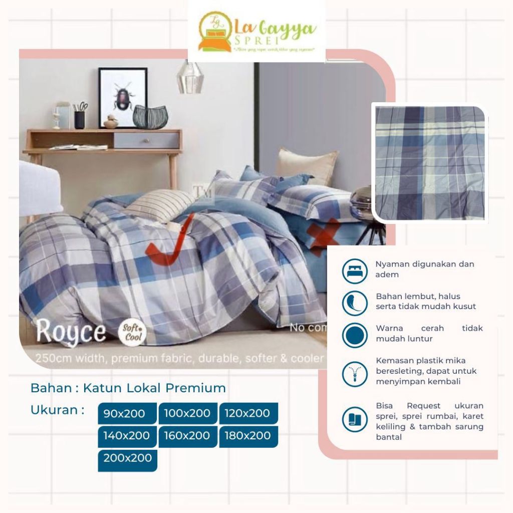 La Gayya Sprei Set Sarung Bantal dan Guling Katun Lokal Premium 140x200x30 90x200x30 | Sprei Tinggi 