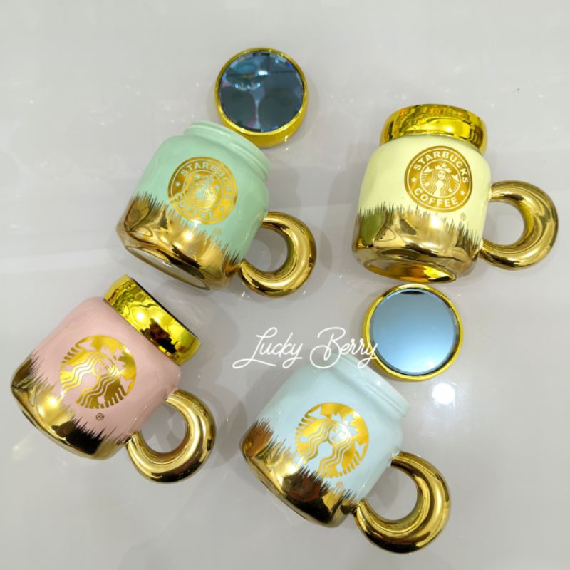Mug Keramik Starbucks Tutup Cermin Putar