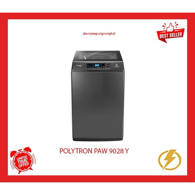 MESIN CUCI TOP LOADING POLYTRON 1 TABUNG 9 KG - PAW 9028 Y