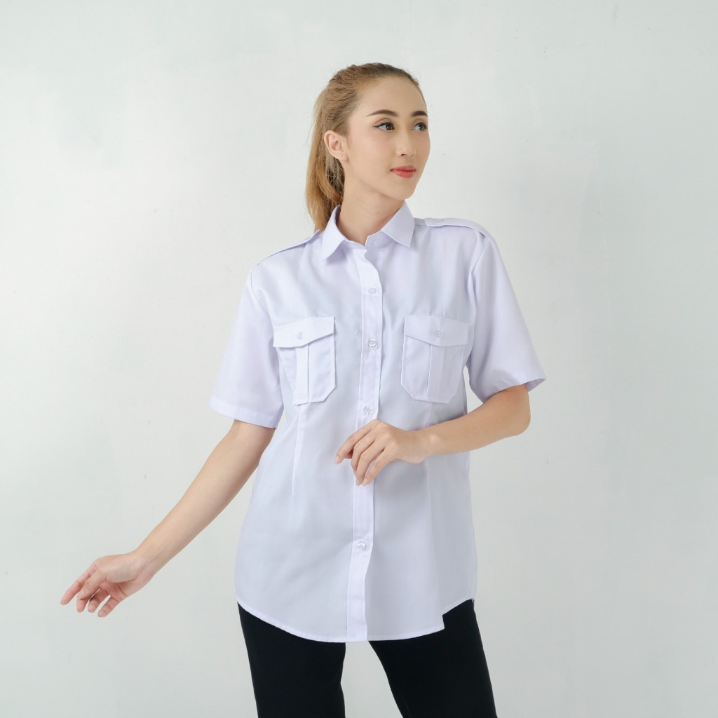 Kemeja Kerja Seragam PNS Wanita Putih Baju Kerja Atasan PDH