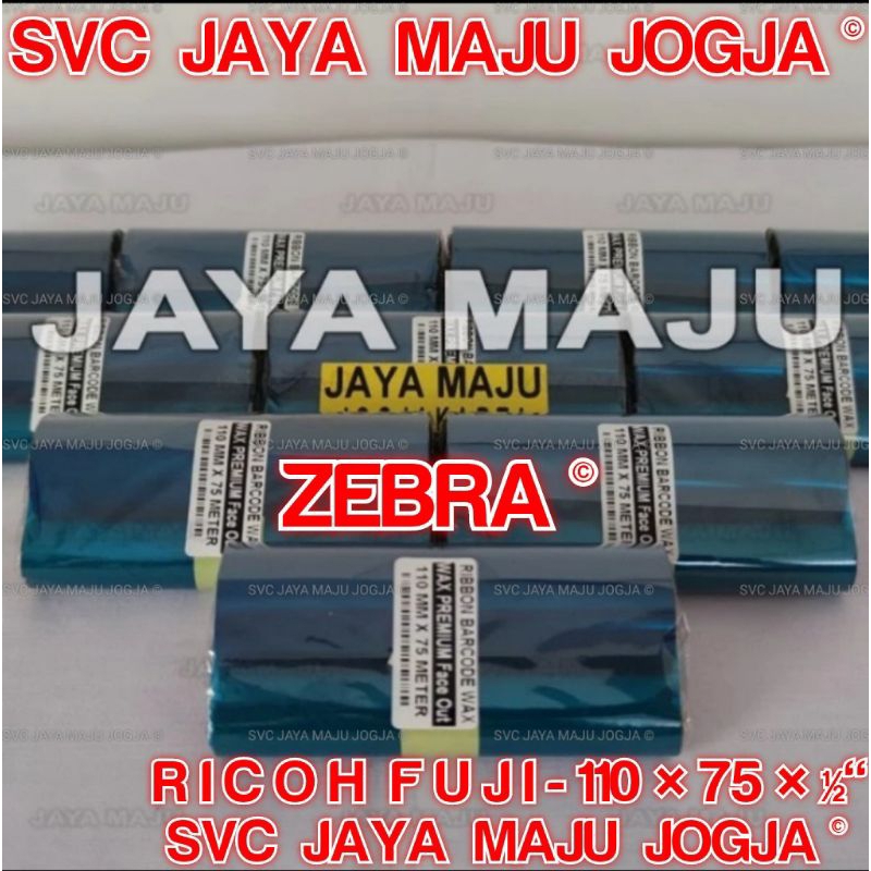 [ ZEBRA ]  110 MM  X  75 M  RICOH FUJI  PREMIUM WAX - FACE OUT  ||  CORE ½" - DOUBLE CORE COAK  ||  