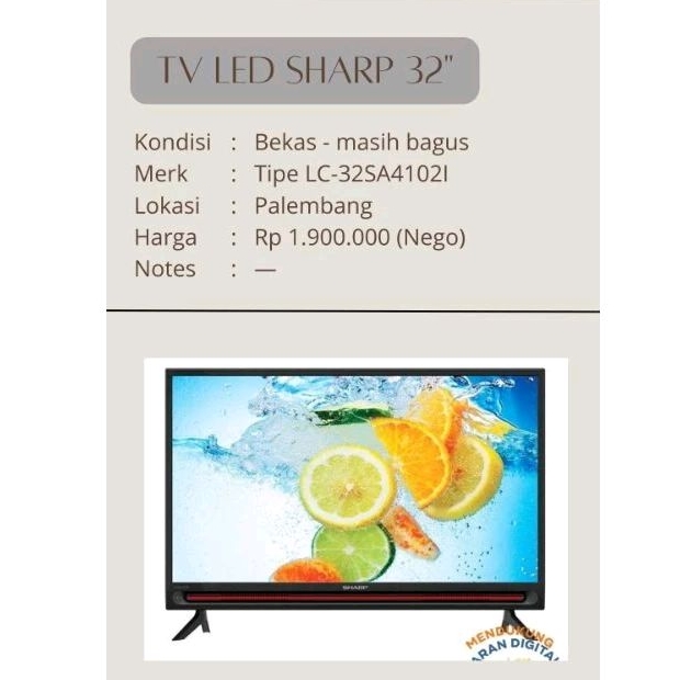 LED TV SHARP AQUOS 32INCH - SHARP LC-32SA4102I (SECOND)