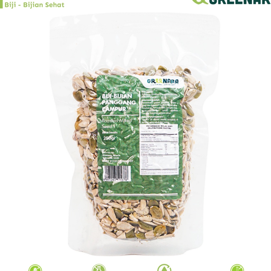 

HJ6 Greenara Biji Panggang Campur KuaciBiji Labu 25gr Roasted Mixed Seeds