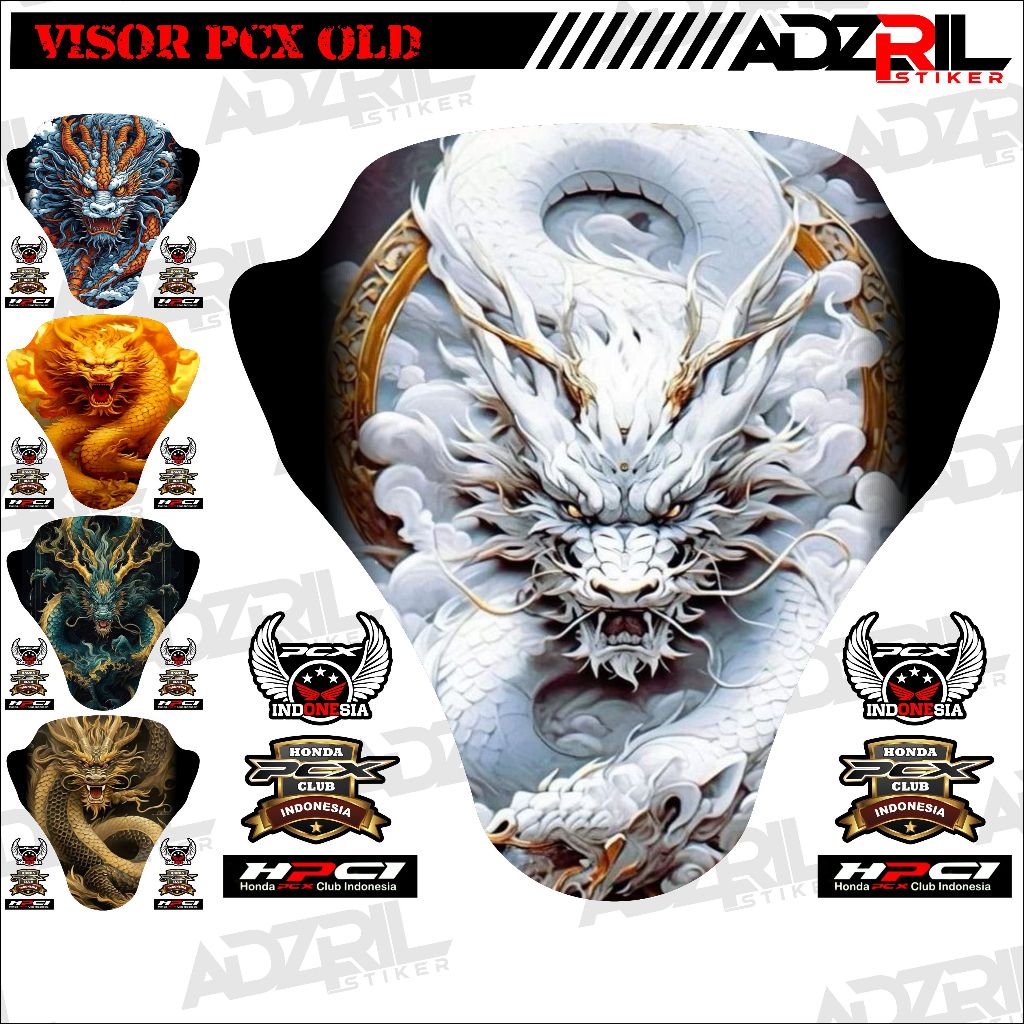 Stiker visor Winshield HONDA PCX 150 OLD  GAMBAR NAGA PUTIH (034) / stiker  Winshield  NAGA HIJAU/st