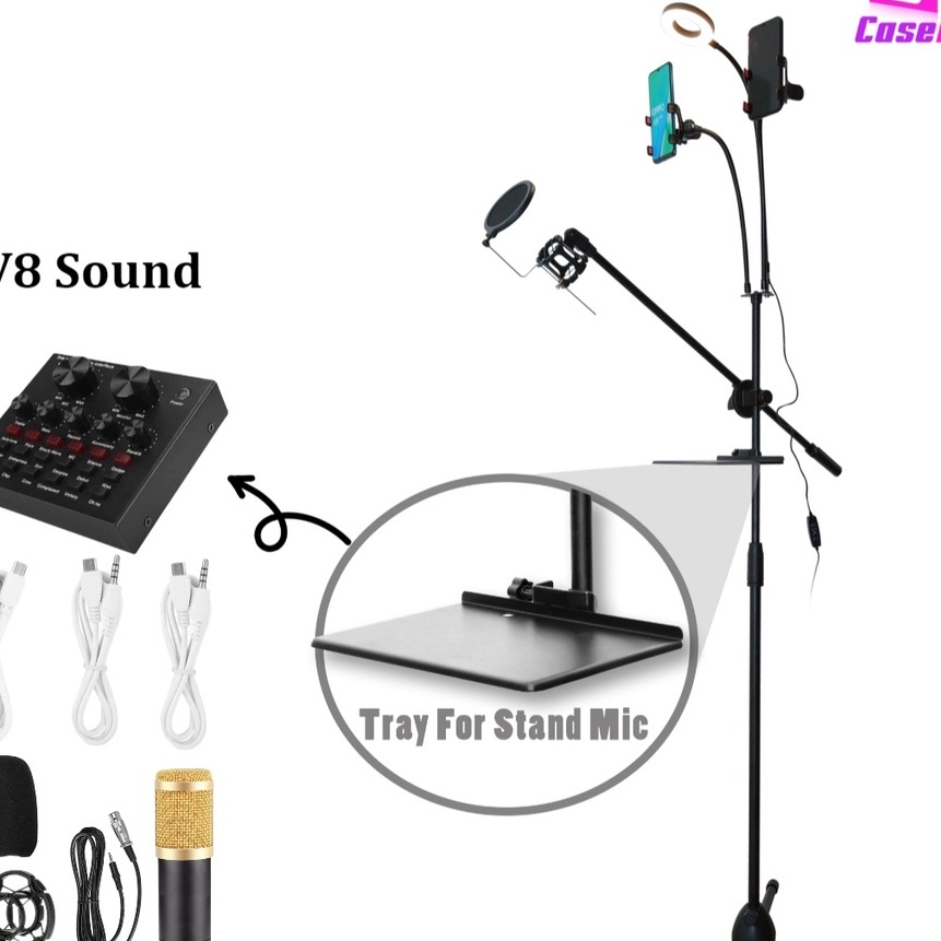 FG2 Stand Microphone Condenser Degree 36 Stand Mic Panggung Berdiri Microphone Dengan Holder HP Trip