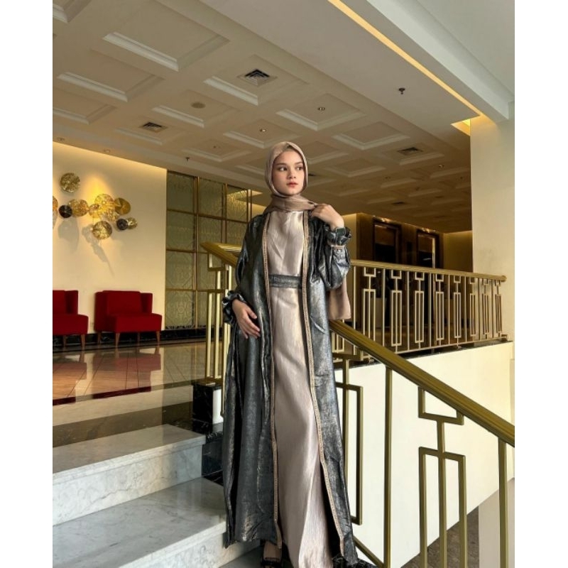 Alexa Abaya Outer Dress Silky Abaya Hitam Turkey Gamis Syari Muslimah Dress Hitam Gamis Lebaran Blac