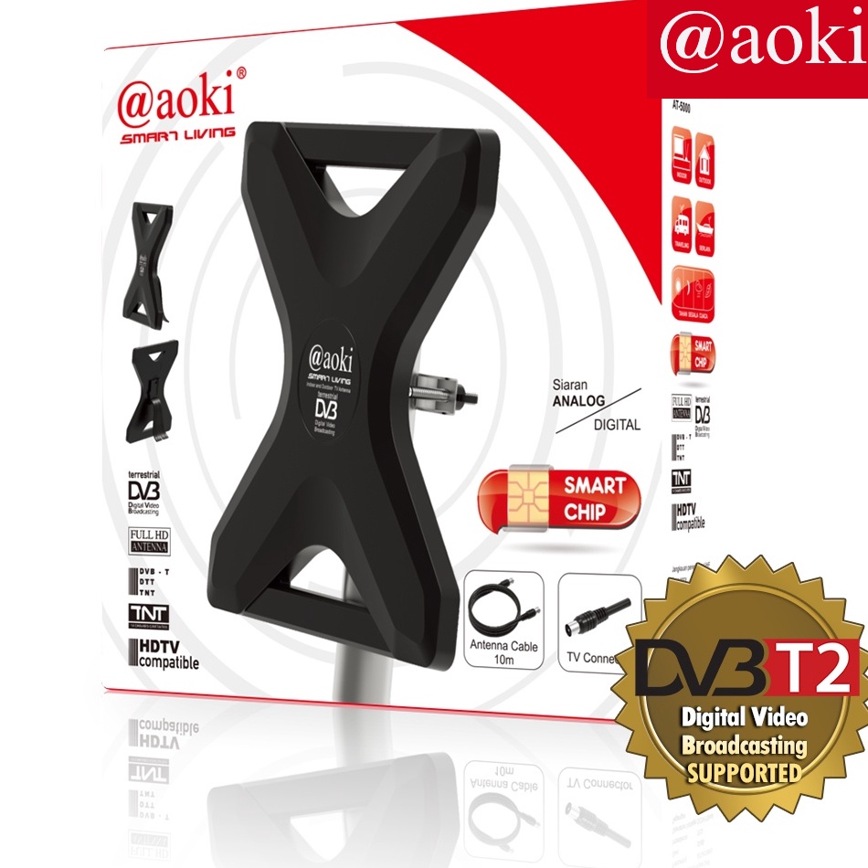 Ltn AOKI Antena TV InOutdoor Digital TV DVBT2 dengan Booster dan Power Inserter
