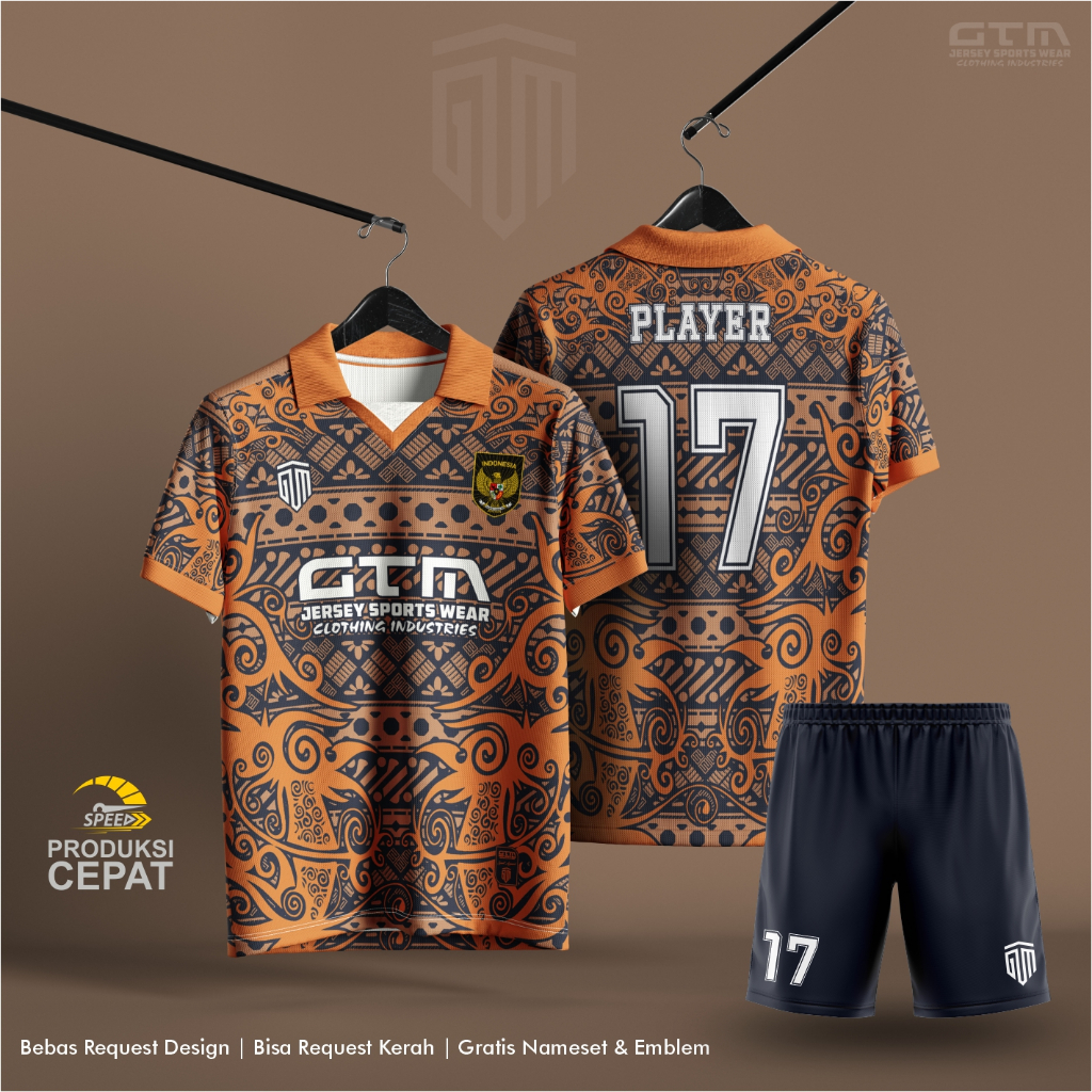 JERSEY BOLA FUTSAL MOTIF DAYAK TERBARU KERAH RETRO ~ FREE CUSTOM DESIGN