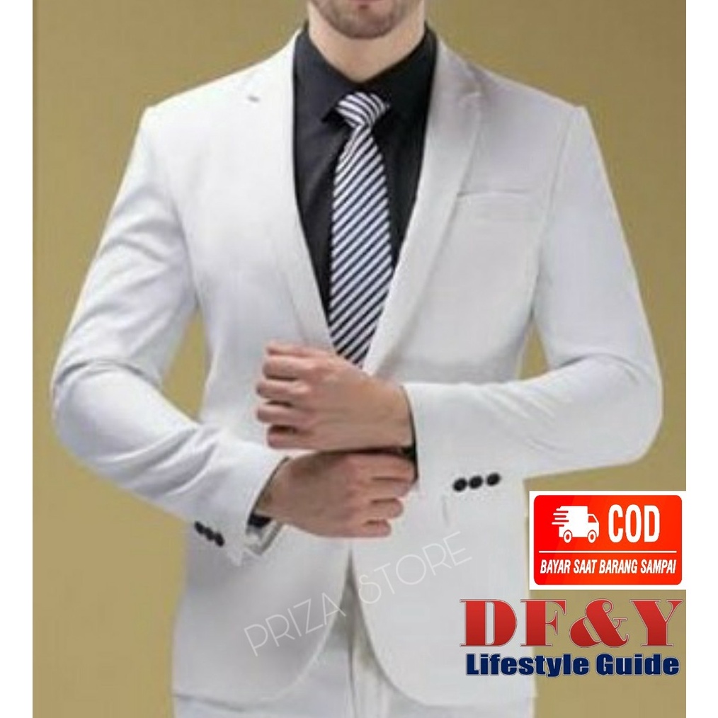 PRYZA Jas Blazer Pria Casual PUTIH POLOS Original DFY  Jas Blazer Kerja Kantor Formal  Jas Style Kor