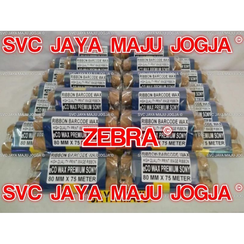 [ ZEBRA ]  80 MM  X  75 M   SONY  eCO  PREMIUM WAX - FACE OUT  ||  CORE ½" - DOUBLE CORE COAK  ||  R