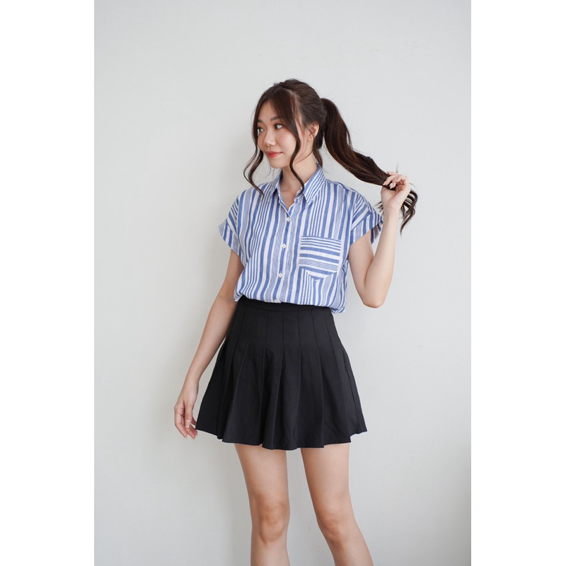 blouse / blus / atasan wanita bahan katun salur f6392