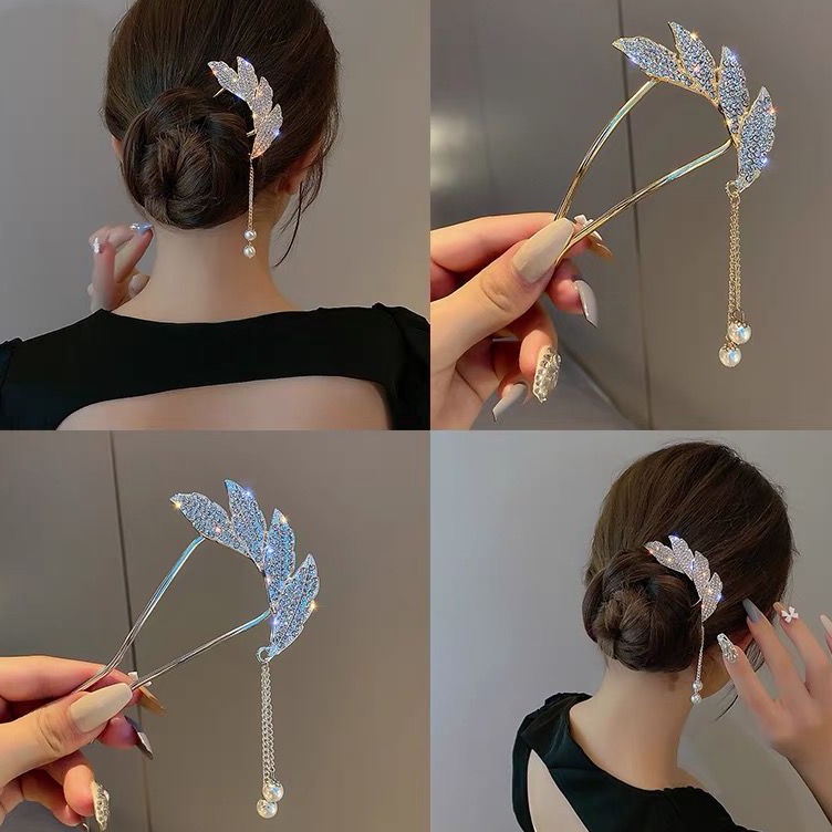 sirkam rambut sanggul wanita elegan premium full kristal zirkon bahan metal motif korea terbaru ori 