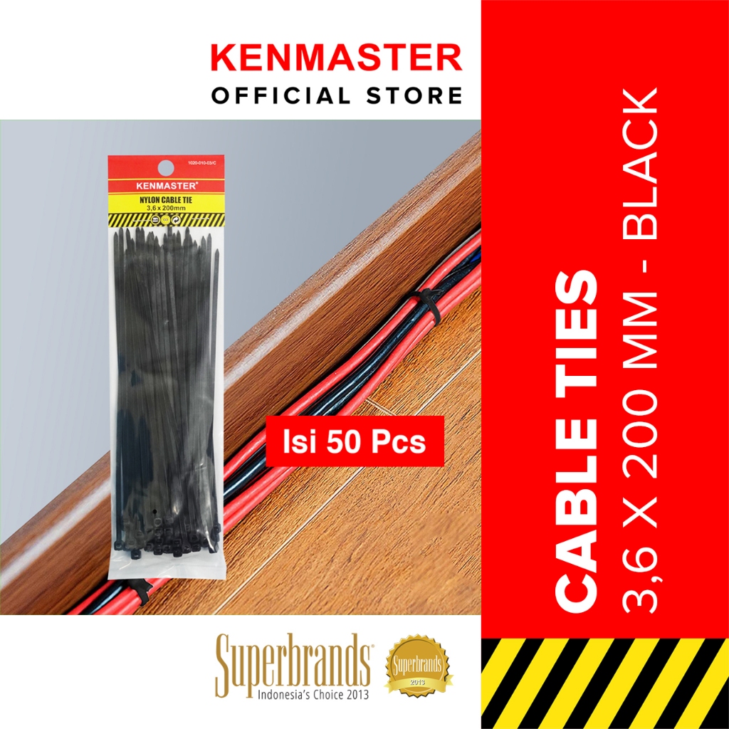 

Kenmaster Cable Ties 3.6X20cmX50Pcs - 1 PACK - CABL044