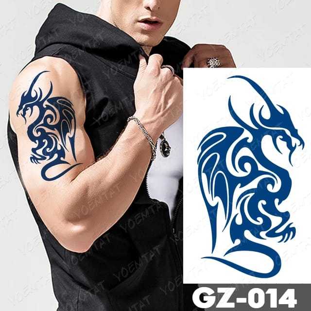 Tato Temporer Semi Permanen Tahan Lama 1 Bulan Tattoo Temporary Seri GZ-014 Naga Biru Hitam
