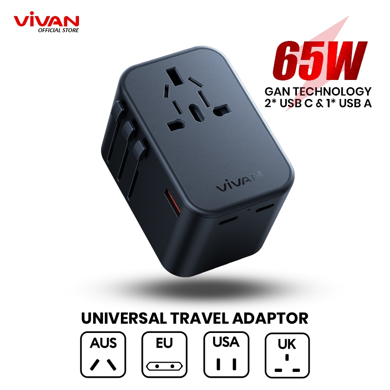 VIVAN Travel Adaptor Charger Portable VPS-T002A/VPS-T003A/VPS-T004A Multi-country Power Adapter Univ