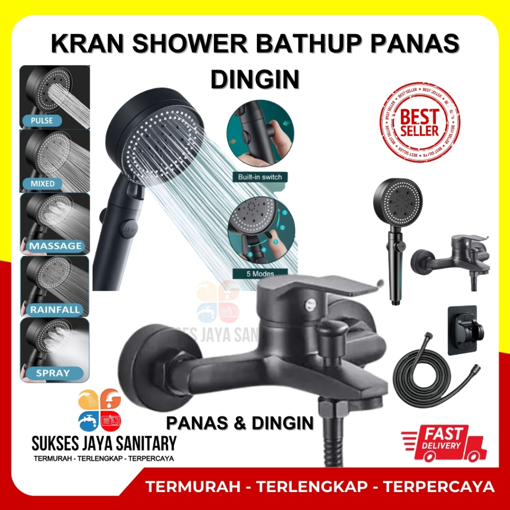 Kran Panas Dingin Kran Shower Kran Bathtub Keran Air Mixer Panas Dingin black