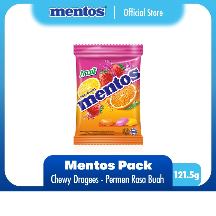 

Mentos Chewy Dragees Fruit Pack 121.5g - Permen Mint Rasa Buah