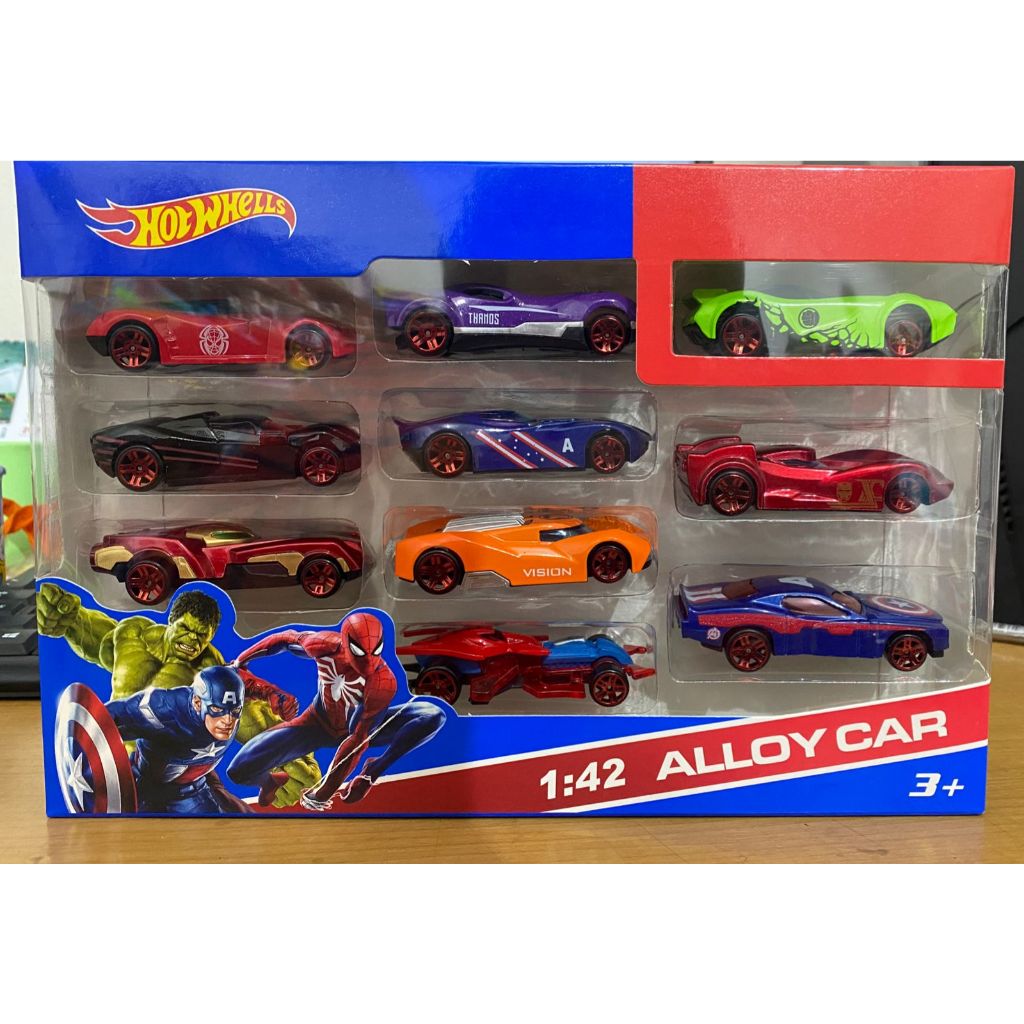 MAINAN DIECAST MOBIL HOT WHEELS KARAKTER AVENGERS ISI 10 PCS 08255