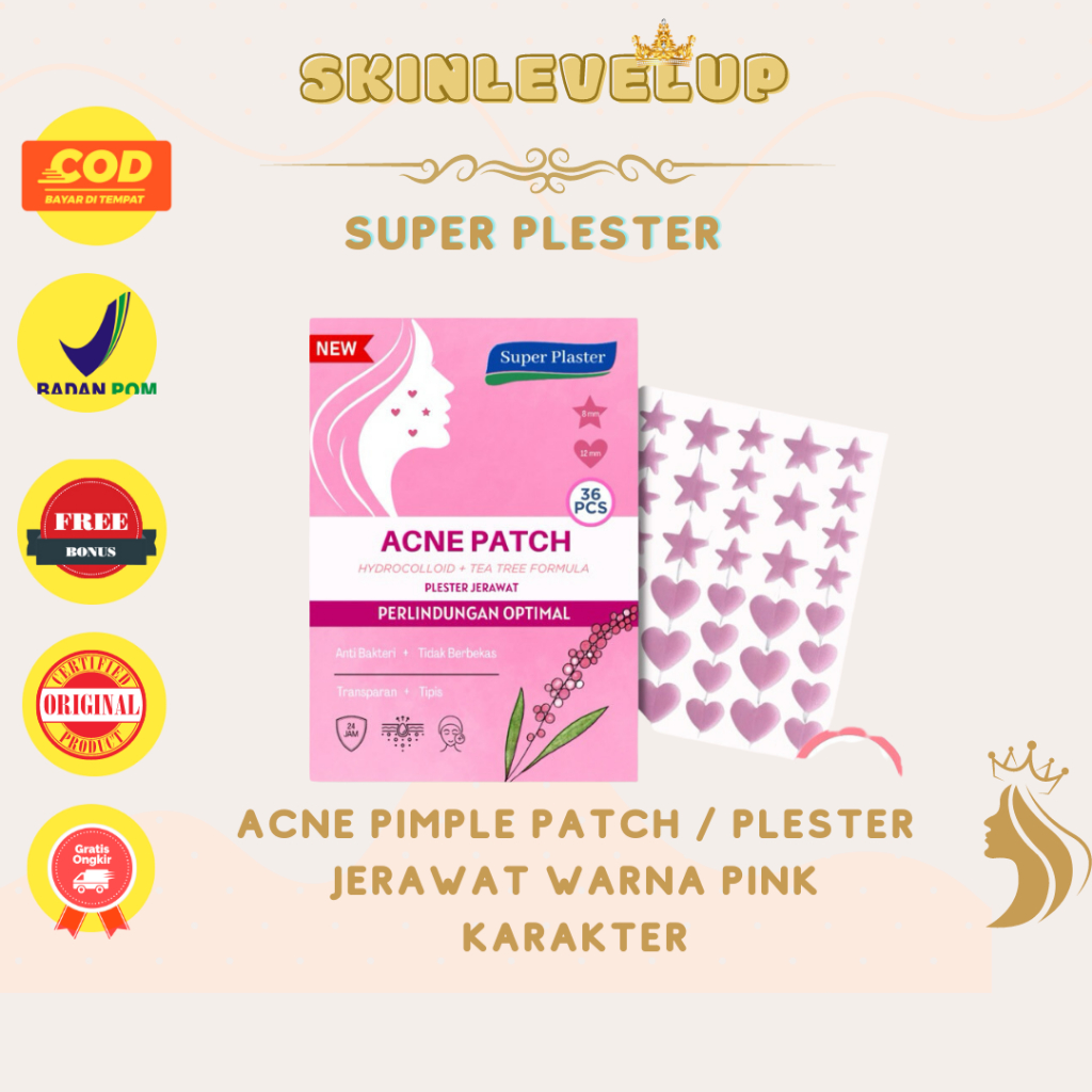 Super Plester Acne Pimple Patch / Plester Jerawat Warna Pink Karakter Star dan Love - Hydrocolloid P