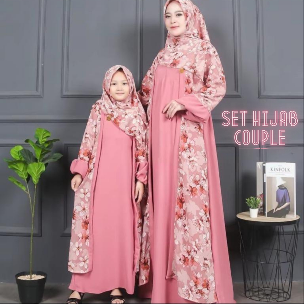 Gamis Wanita Terbaru Couple Anak Dress Model Cardigan Lebaran Keluarga Satu Set Hijab Dena Dress Baju Muslim Wanita