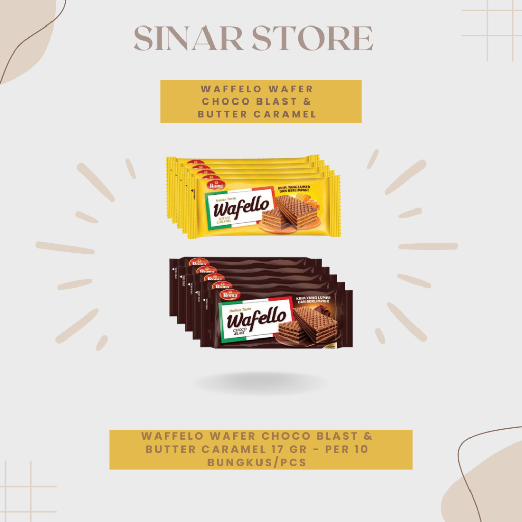 

WAFFELO WAFER CHOCO & BUTTER CARAMEL 17 GR - PER 10 BUNGKUS/PCS