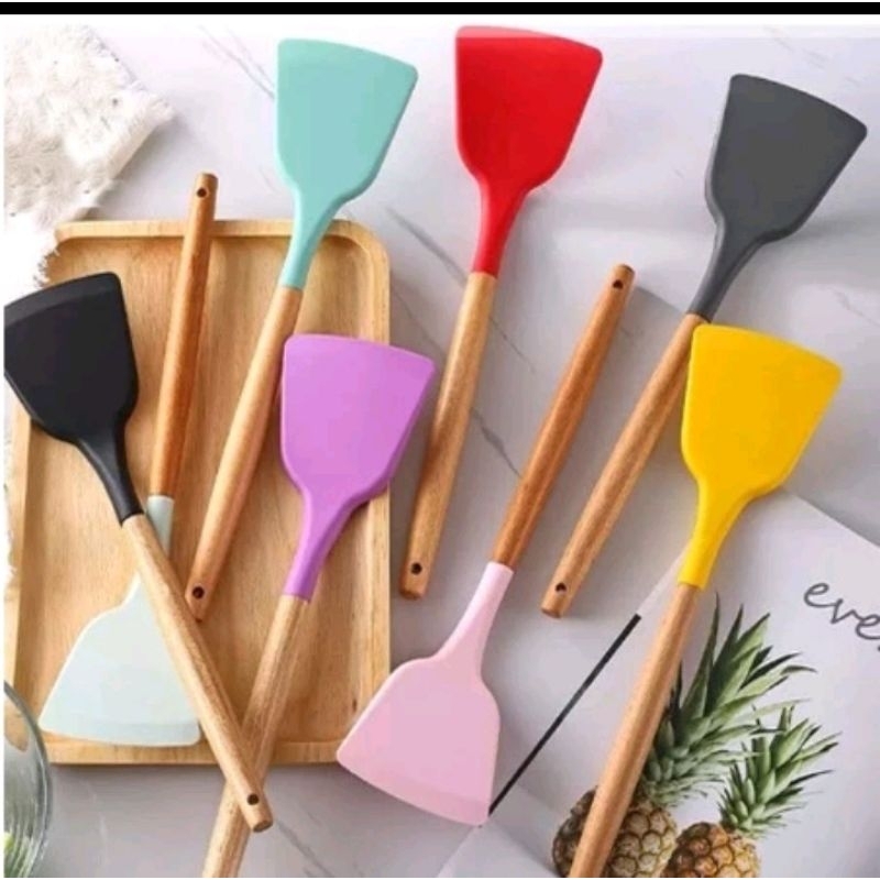 Sutil spatula silikon gagang kayu