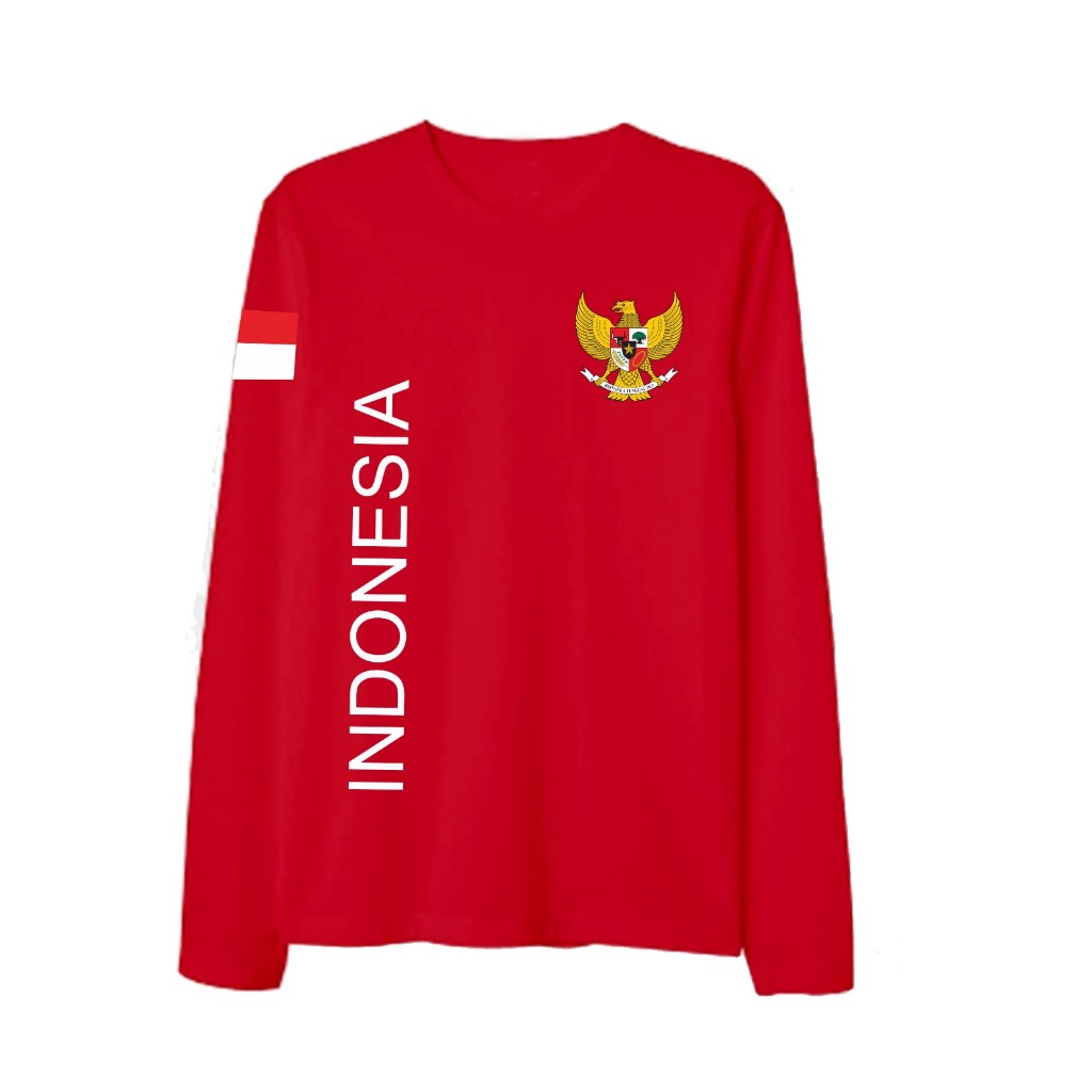 Kaos lengan panjang garuda logo ada tulisan indonesia bendera ditangan