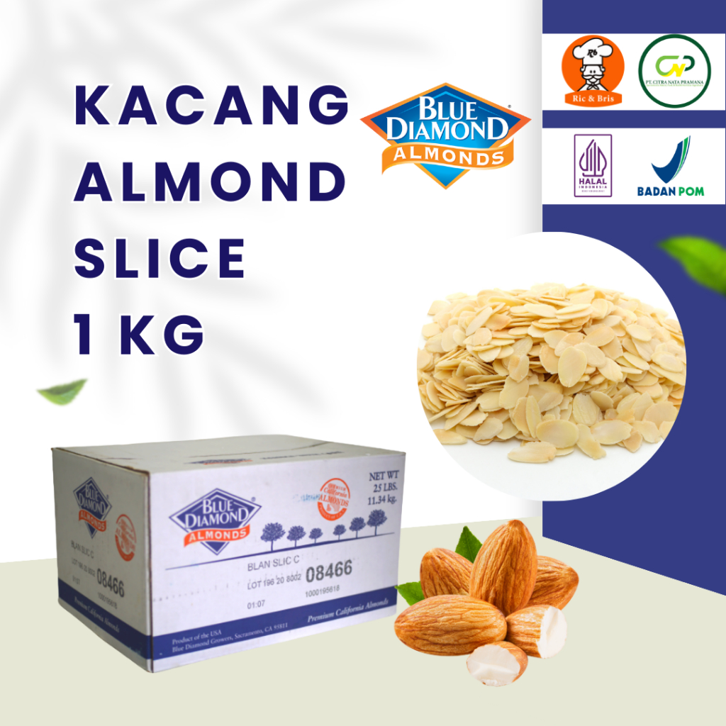 

Kacang Almond Slice Mentah 1 Kg Blue Diamond/Kacang Almond USA/Almond Blue Diamond/Almond Slice/Kacang Almon Iris