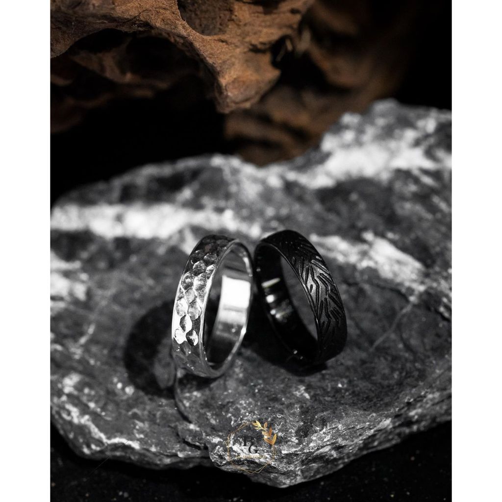 Rustic Ring Couple Perak/Silver Motif Hammered Cincin Perak Cincin Kawin Wedding Ring