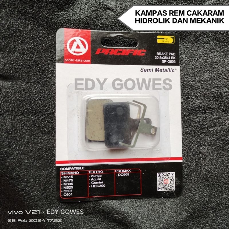 kampas rem cakram sepeda Pacific disc brake pad mekanik hidrolik shimano tektro