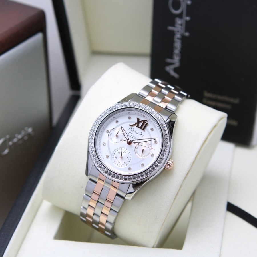 Alexandre Christie AC 2496 Silver Rose Gold Ladies Original