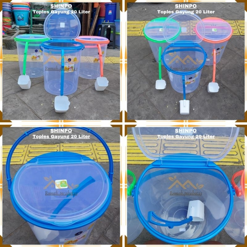 SHINPO Toples Es Buah + Gayung 20 Liter Toples Wadah Minuman + Gayung 20 Liter Cendrawasih Drink Jar