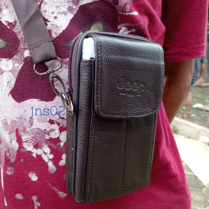 Tas Hp Selempang Pinggang/Sarung Hp/Dompet Hp Kulit Asli Maksimal 7 inchi