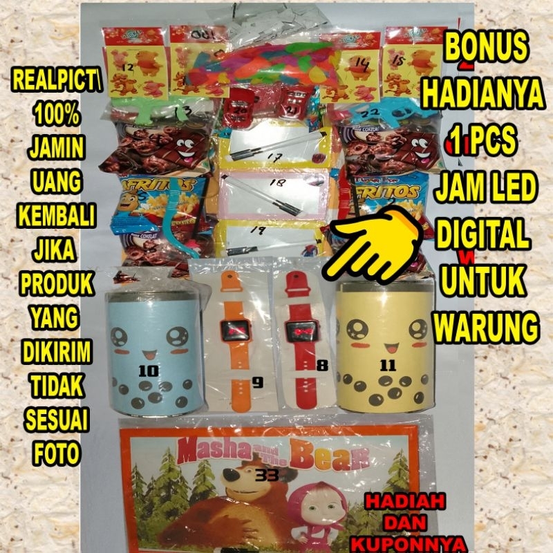 Lotre Pasangan Nomor Berhadiah Celengan, Papan Tulis Dan Jam Tangan Digital