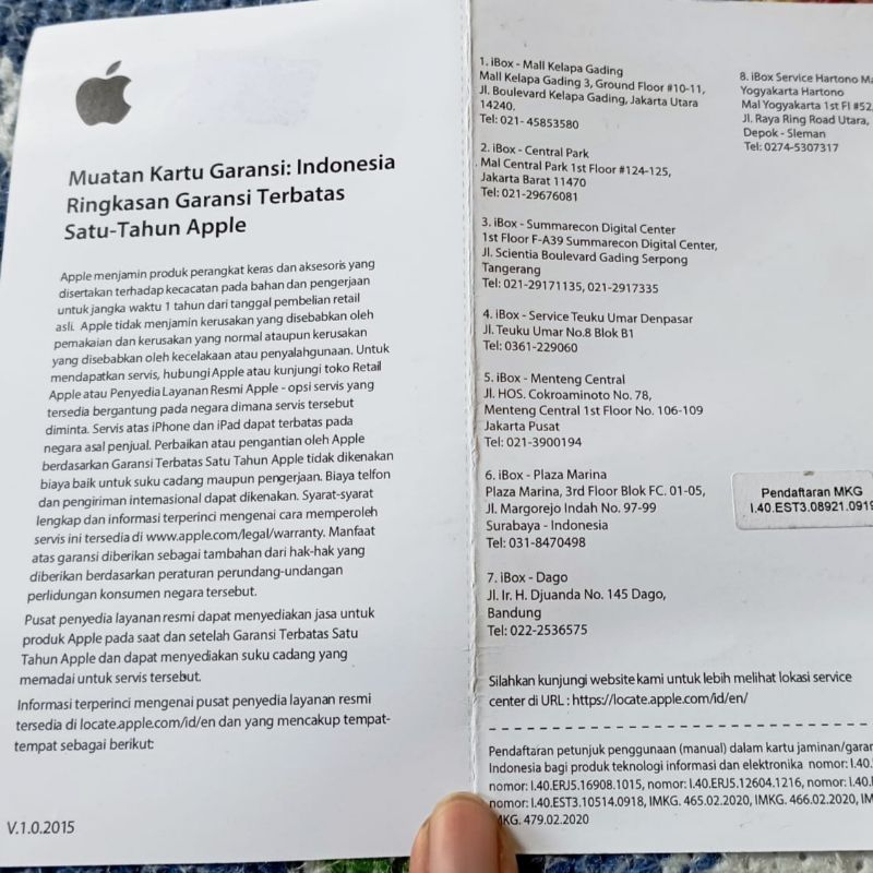Kartu Garansi iPhone Versi Terbaru Original iBox