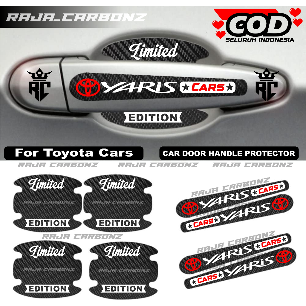 8Pcs Stiker Pelindung Gagang Pintu Mobil Toyota Yaris Sticker Carbon Handle Toyota Yaris
