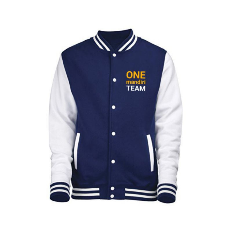 Jaket Varsity Baseball Logo Custom Bank Mandiri One Mandiri Team