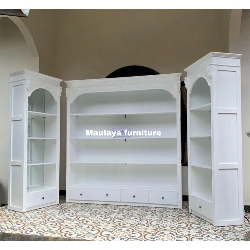 Lemari Pajangan Hias Kaca Besar Hiasan / Rak Buku Ruang Tamu