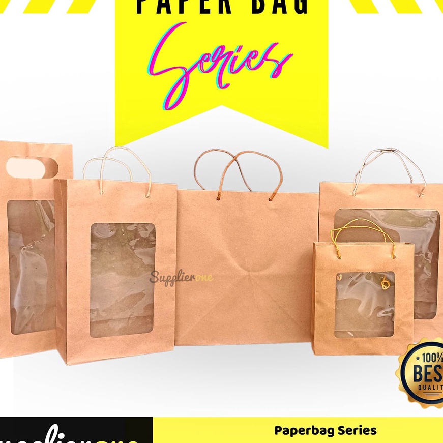 Langka Paper bag Jendela Isi 12 Pcs  Kantong Kertas coklat  Paper Bag  Tas Makanan  Paper Bag Makana
