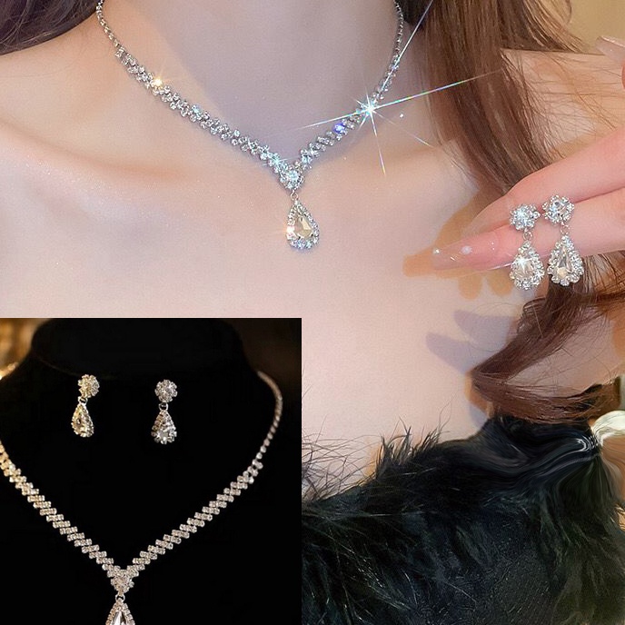 Terbaru Perhiasan Pesta 1 set Kalung dan Anting  Aksesoris Pesta