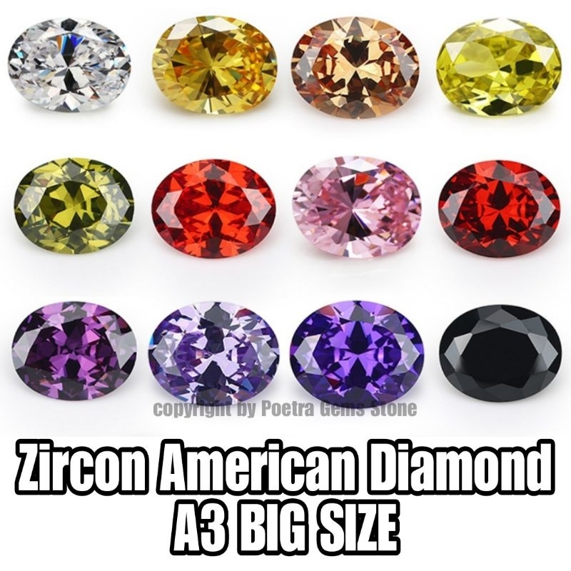 Batu Permata Cubic Zirconia American Diamond Cutting Oval A3 Big Size