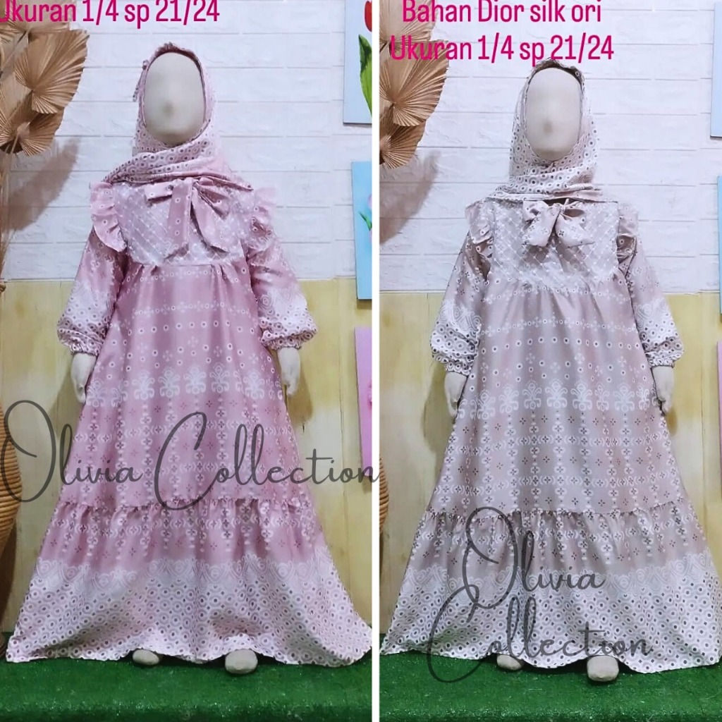 GAMIS ANAK DIOR SILK PREMIUM USIA 3 - 11 TAHUN BAJU GAMIS LEBARAN ANAK TERBARU 2024 FREE HIJAB BAJU 
