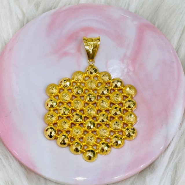 liontin hexagon bola bola kerawang elegant emas asli kadar 700